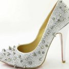 elegant fashion silver patent &edgy rivets with low platform high heel shoes