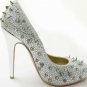 elegant fashion silver patent &edgy rivets with low platform high heel shoes