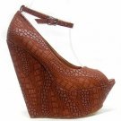 special geometric pattern brown leather high heel wedges/high platform shoes