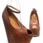 special geometric pattern brown leather high heel wedges/high platform shoes