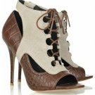 special design shoes/calf genuine leather with canvas high heel shoes
