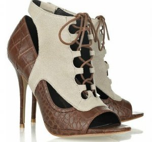 special design shoes/calf genuine leather with canvas high heel shoes