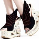 special design angel wings-like leather with unique style bottom colorful woody sole high heel shoes