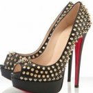 cool knight black patent leather with golden rivets high heel shoes