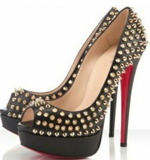 cool knight black patent leather with golden rivets high heel shoes