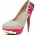 attractive simple style white with pink high heel shoes/cork sole pumps