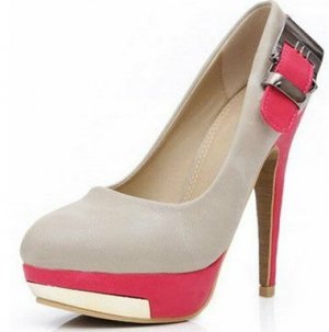 attractive simple style white with pink high heel shoes/cork sole pumps