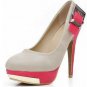 attractive simple style white with pink high heel shoes/cork sole pumps