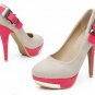 attractive simple style white with pink high heel shoes/cork sole pumps
