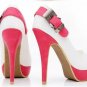 attractive simple style white with pink high heel shoes/cork sole pumps