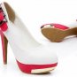 attractive simple style white with pink high heel shoes/cork sole pumps