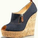 newest popular blue jeans with woody bottom high wedges