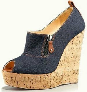 newest popular blue jeans with woody bottom high wedges