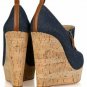 newest popular blue jeans with woody bottom high wedges