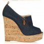 newest popular blue jeans with woody bottom high wedges