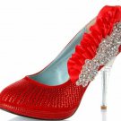 fashion red Platform women thick high heel wedding shoes with flowers