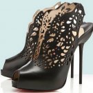 special cut-outs flower knight black patent leather high heel shoes