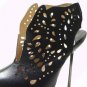 special cut-outs flower knight black patent leather high heel shoes