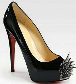 stunning knight black patent leather with edgy rivets high heel shoes