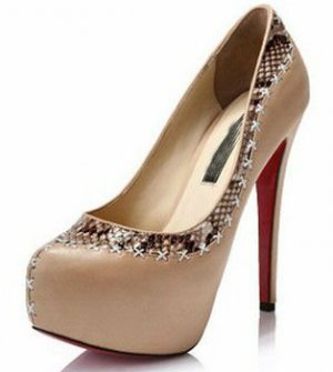 attractive brown patent leather with shiny little flower and red sole high heel shoes