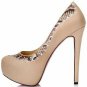 attractive brown patent leather with shiny little flower and red sole high heel shoes