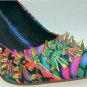 colorful striped spike leather dress shoes/golden metal heel pumps