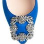 stunning navy blue patent leather with square diamond low platform high heel shoes