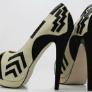 fashion comfortable unique stripe pattern with cute fish toe high heel shoes
