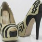fashion comfortable unique stripe pattern with cute fish toe high heel shoes