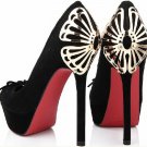 2012 sexy red sole high heel leather shoes with beautiful metal butterfly