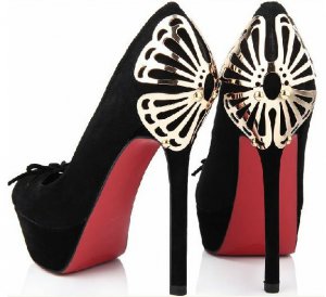 2012 sexy red sole high heel leather shoes with beautiful metal butterfly