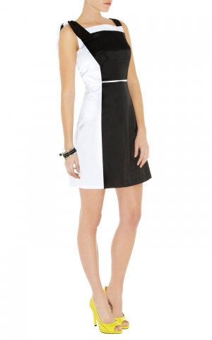 latest tight fashion top quality bandage dress/classic black with white knee height dress