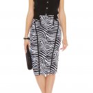 special top design black clothes &black with white wavy  knee height sleeveless bandage dress