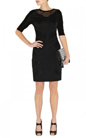 popular black with shiny diamond round collar knee height bandage dress