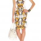 special top design sleeveless classic yellow flower with black shoulder girdle bandage dress