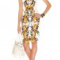 special top design sleeveless classic yellow flower with black shoulder girdle bandage dress