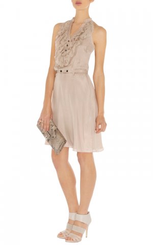 fair ladies' grey silk material with pleated flower style/ sleeveless and v-neck sexy bandage dress