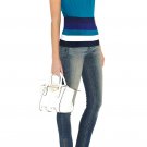 tight casual and shopping v-neck &sleeveless blue with stripped bottom margin bandage dress