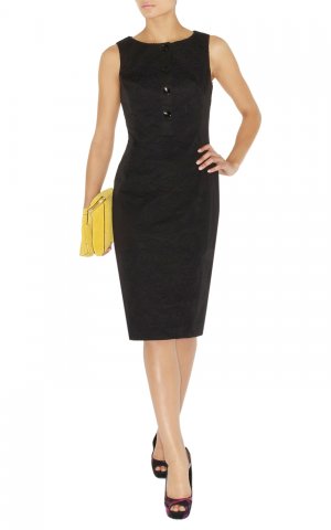 high quality black silk round collar with sleeveless bandage dress/knee height dress/career dress