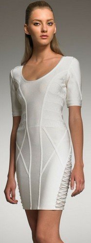 famous design wrap dress/ white evening dress/special side design bandage dress