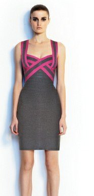 tight grey banded beauty/red with grey criss-cross neckline&strap bandage dress
