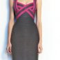 tight grey banded beauty/red with grey criss-cross neckline&strap bandage dress