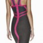 tight grey banded beauty/red with grey criss-cross neckline&strap bandage dress