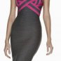 tight grey banded beauty/red with grey criss-cross neckline&strap bandage dress