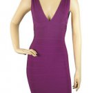 violet purple banded beauty/v-neck & backless bandage dress