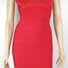 hot red banded beauty/v-neck & backless thigh height bandage dress