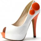 hot on sell white fish toe shoes with lovely side button high heel shoes