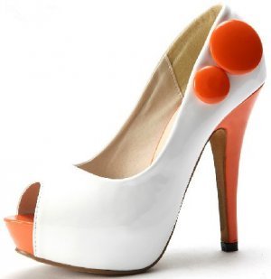 hot on sell white fish toe shoes with lovely side button high heel shoes