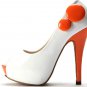 hot on sell white fish toe shoes with lovely side button high heel shoes