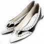 lovely country girl's white cut-outs flower line low heel black flattie shoes